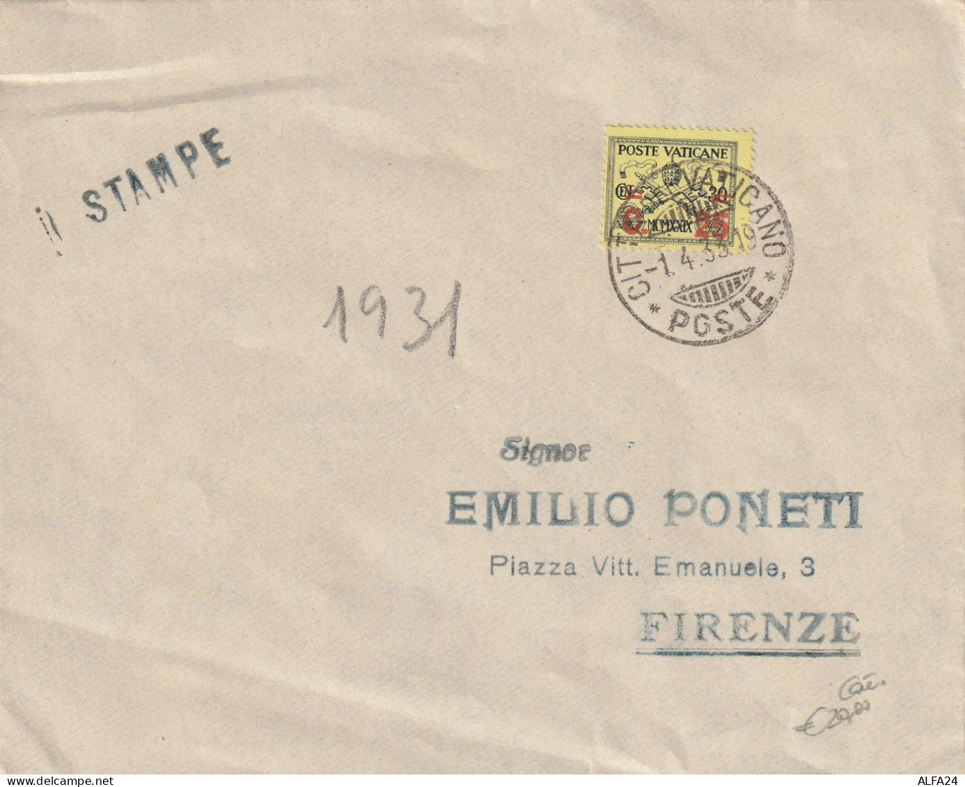 LETTERA 1933 C.25 SS VATICANO (MZ908 - Briefe U. Dokumente