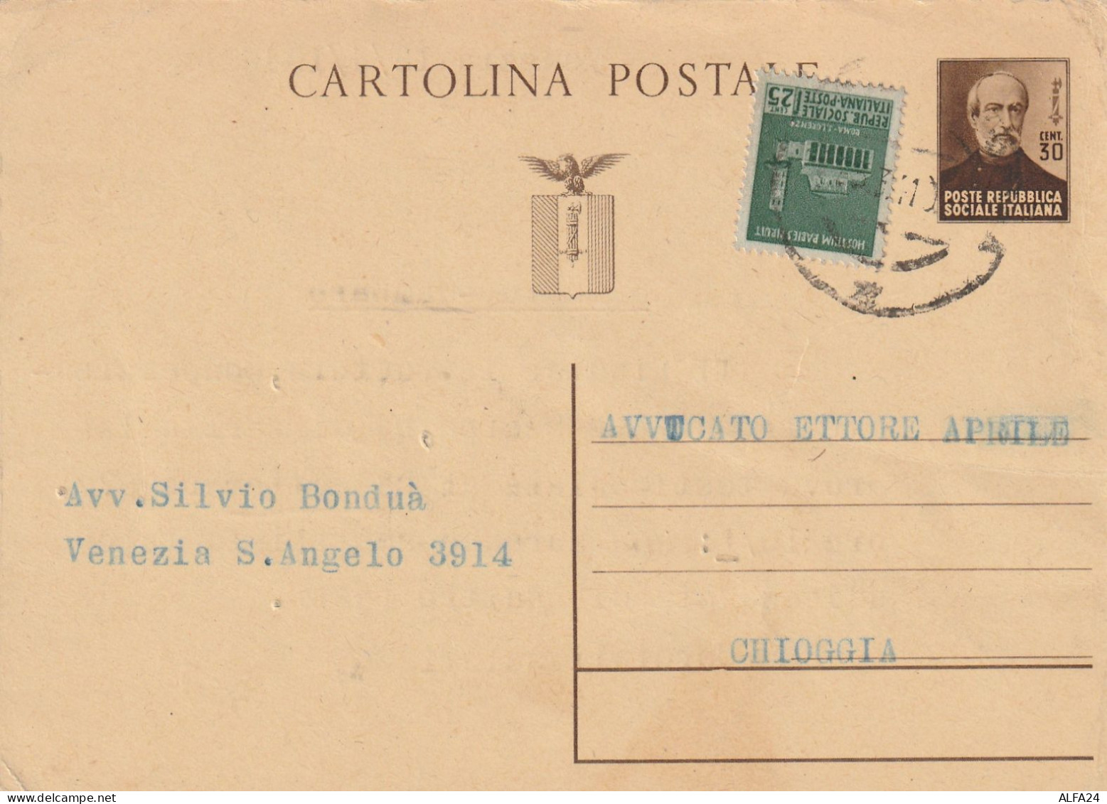 INTERO POSTALE RSI C.30 MAZZINI + C.25 MONUMENTI DISTRUTTI (MZ804 - Stamped Stationery