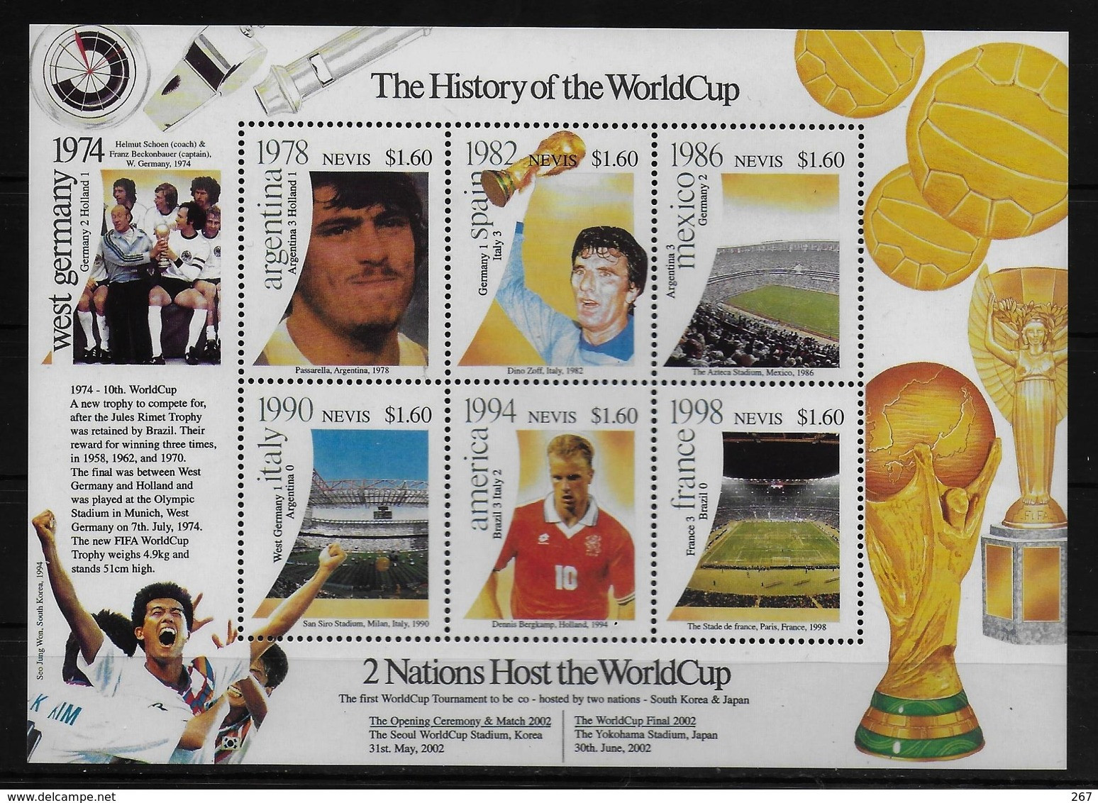 NEVIS  Feuillet  N° 1534/39  * *  ( Cote 15e )  Cup 2002     Football  Soccer  Fussball Passarella Zoff Bergkamp - 2002 – Südkorea / Japan