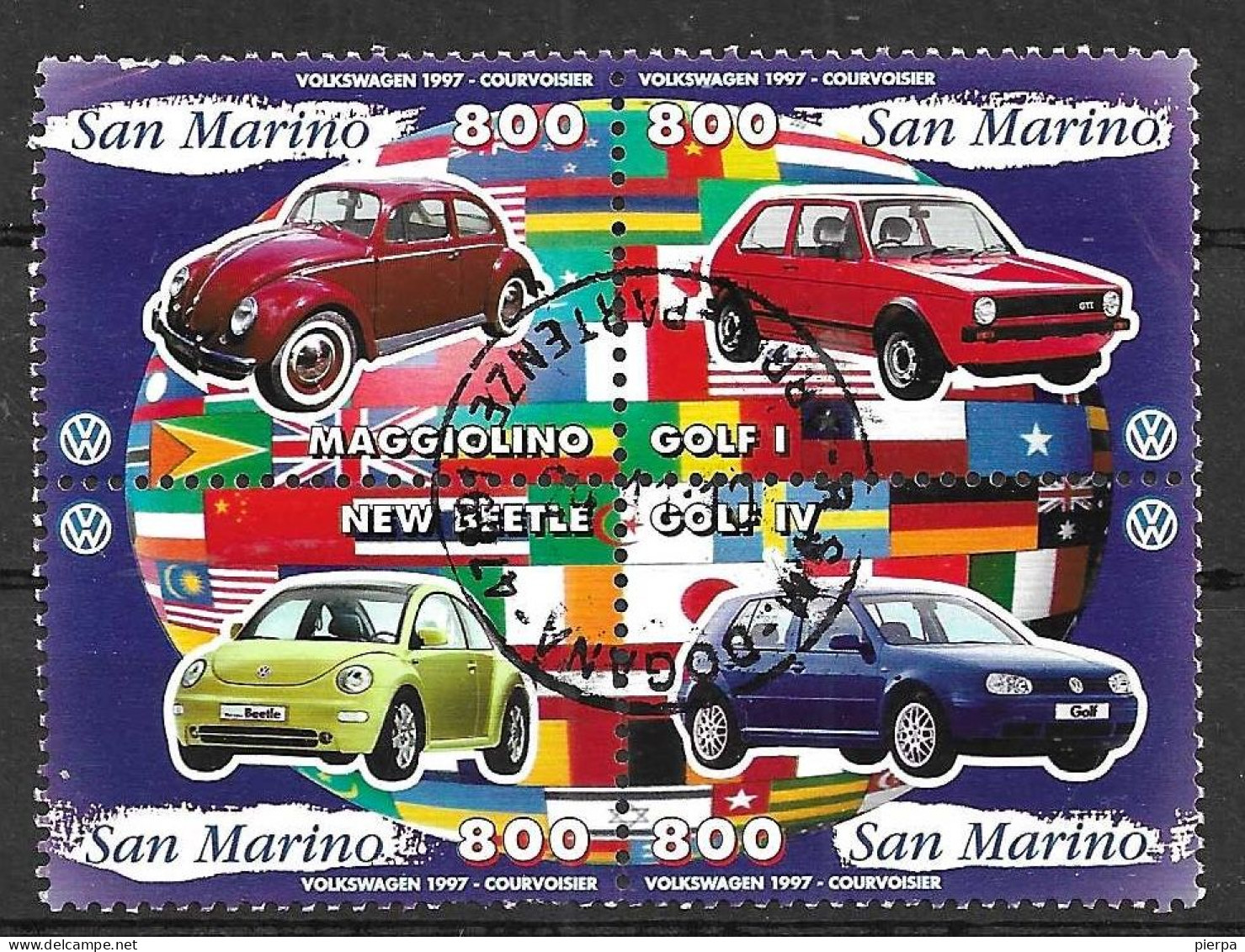 SAN MARINO - 1997 - AUTOMOBILI VOLKSWAGEN -   LIRE 800 X 4 - USATO (YVERT 1554\1557- MICHEL  1749\1752 - SS 1591\1594) - Oblitérés