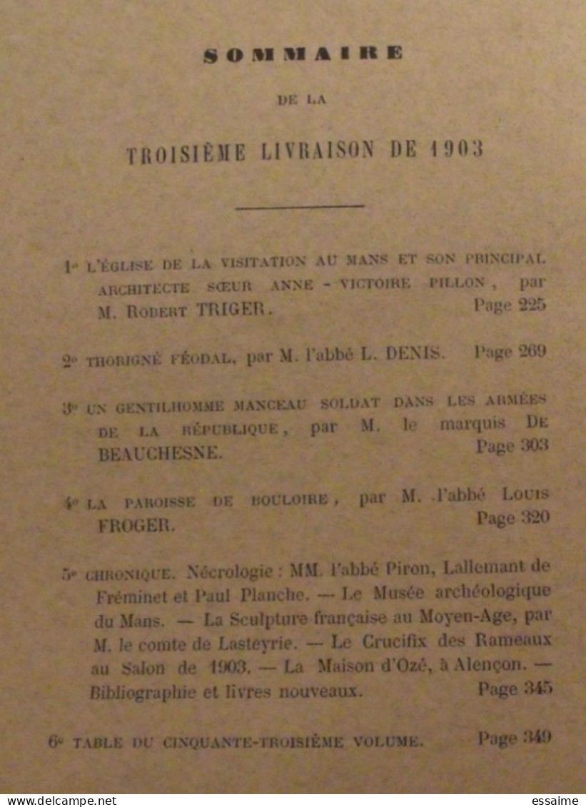 revue historique et archéologique du Maine. année 1903, 1er semestre (3 livraisons). tome LIII. Mamers, Le Mans