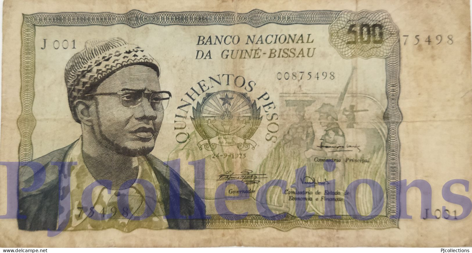 GUINEA BISSAU 500 PESOS 1975 PICK 3 F/VF RARE - Guinea-Bissau