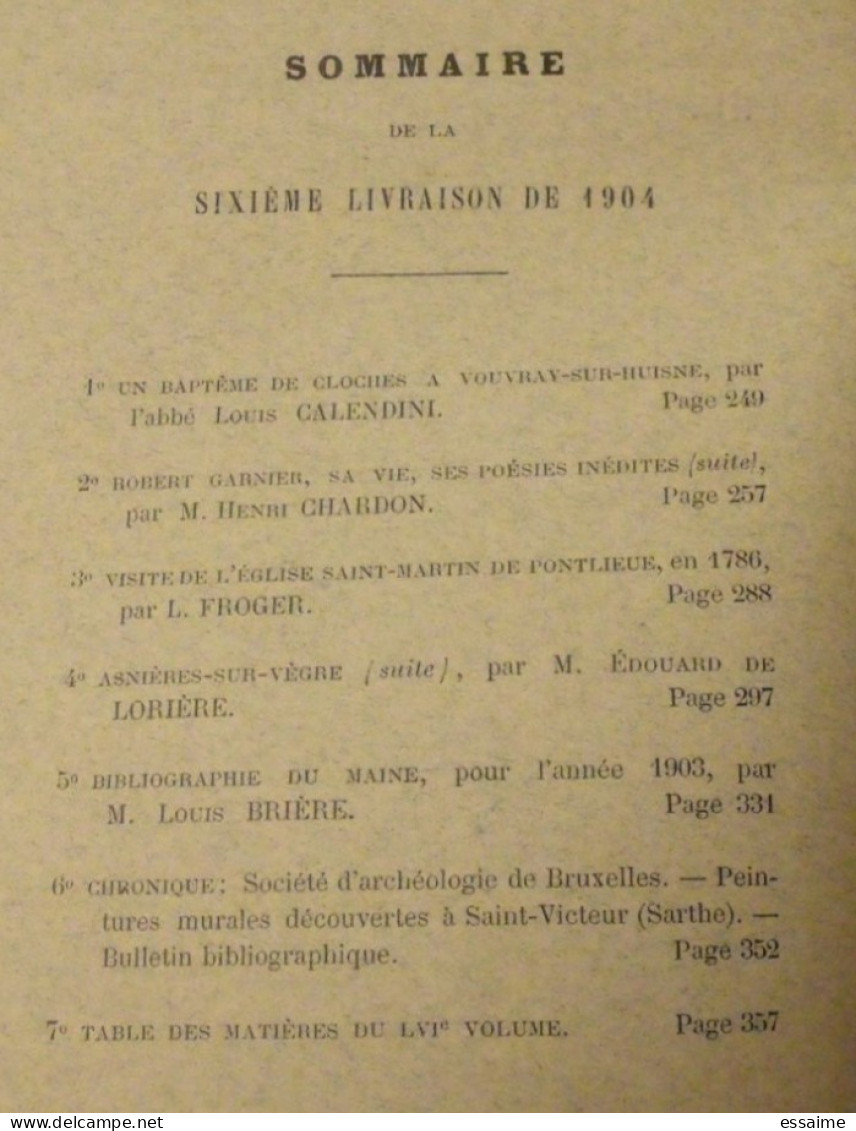 revue historique et archéologique du Maine. année 1904, 2ème semestre (3 livraisons). tome LVI. Mamers, Le Mans