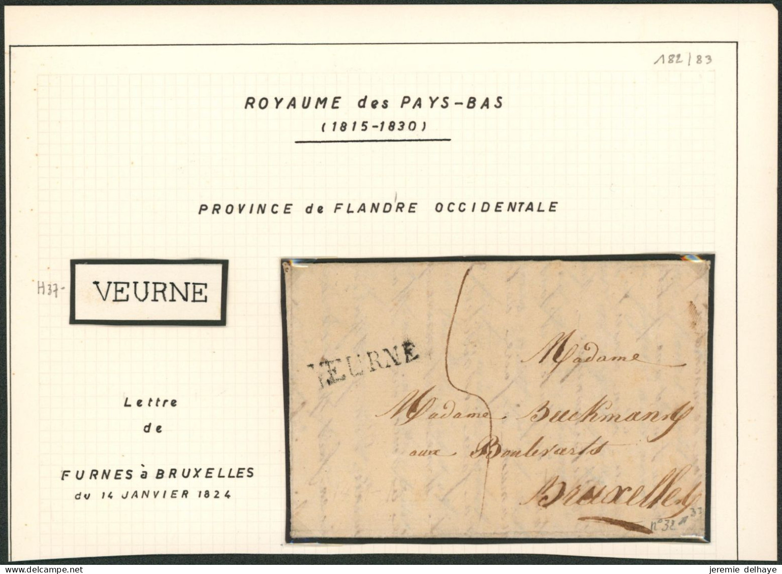 Précurseur - LAC Daté (1824) + Obl Linéaire Noir VEURNE > Bruxelles - 1815-1830 (Holländische Periode)