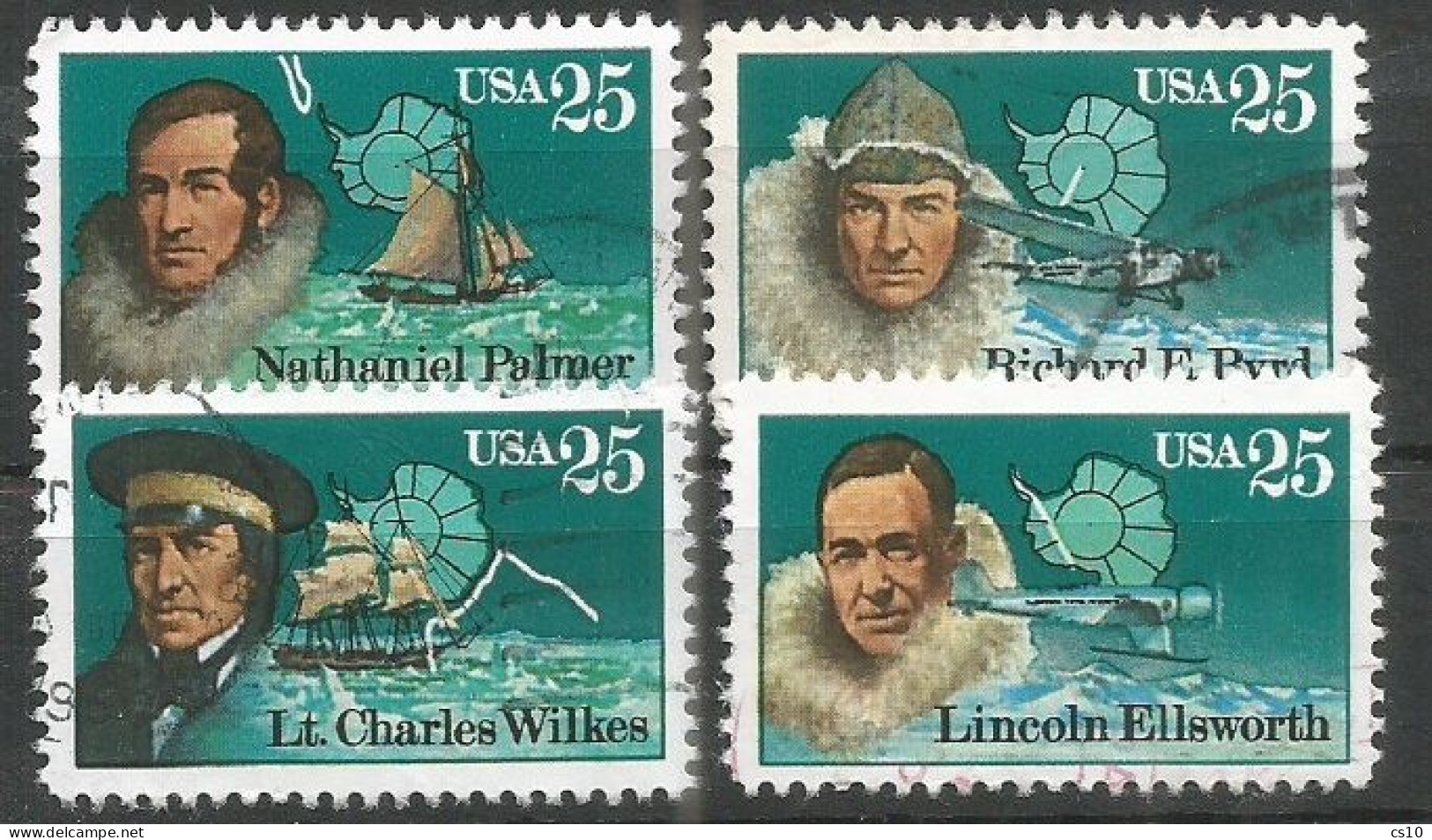 USA 1988 Antarctic Explorers Palmer Wilkes Byrd Ellsworth - Cpl 4v Set SC.#2386/89 - VFU - Collections