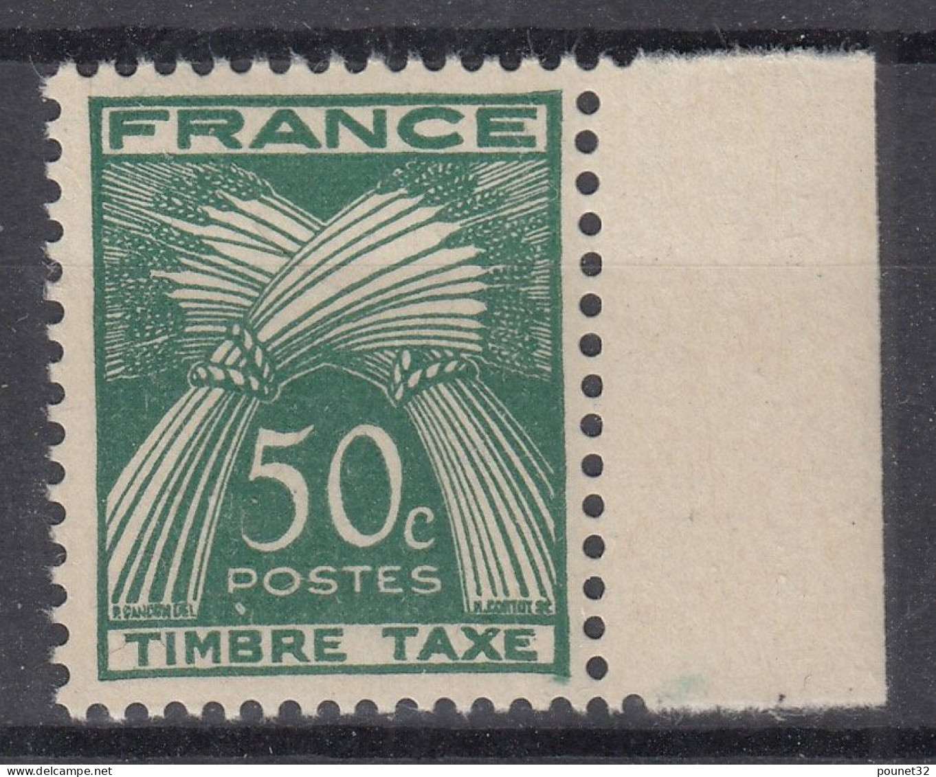 TIMBRE FRANCE TAXE GERBES 50c VERT N° 80 NEUVE ** GOMME SANS CHARNIERE - TB CENTRE - 1960-.... Neufs