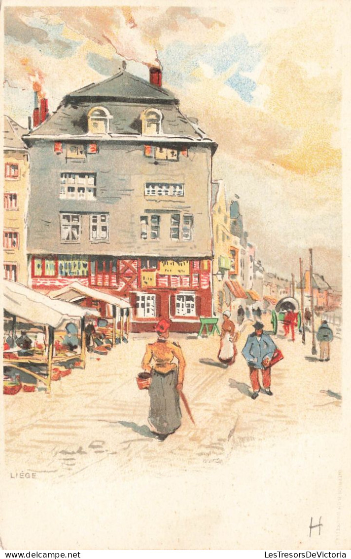 BELGIQUE - Liège -H - Vieille Maison Et Marché - Aquarelle - Dos Non Divisé - Carte Postale Ancienne - Liège