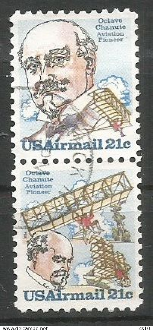 USA 1979 Airmail Aviation Pioneers Octave Chanute C.21 Vartical Pair VFU SC.#C93/94 - Multiples & Strips