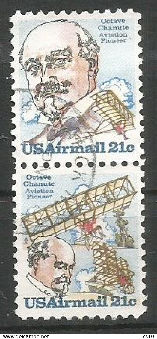 USA 1979 Airmail Aviation Pioneers Octave Chanute C.21 Vartical Pair VFU SC.#C93/94 - Sonstige (Luft)