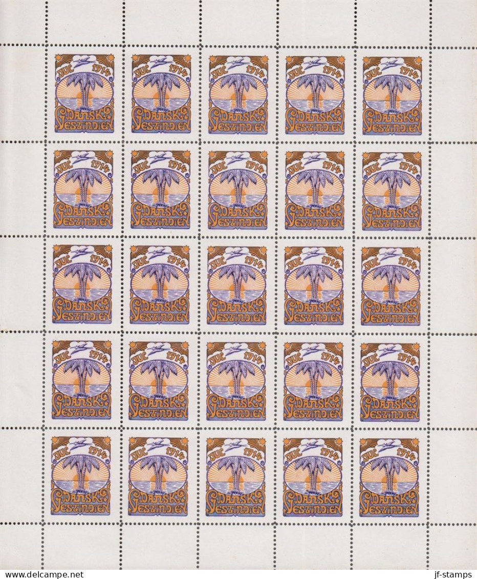 1914. DANSK VESTINDIEN. JUL. 1914. Palms And Sunrise. Beautiful Complete Sheet With 25 Stamp... (Michel 1914) - JF539427 - Denmark (West Indies)