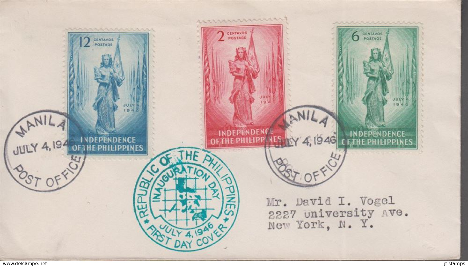 1946. PHILIPPINE ISLANDS. Complete Set INDEPENDENCE On Nice FDC Cancelled First Day Of Is... (Michel 458-460) - JF539431 - Philippines