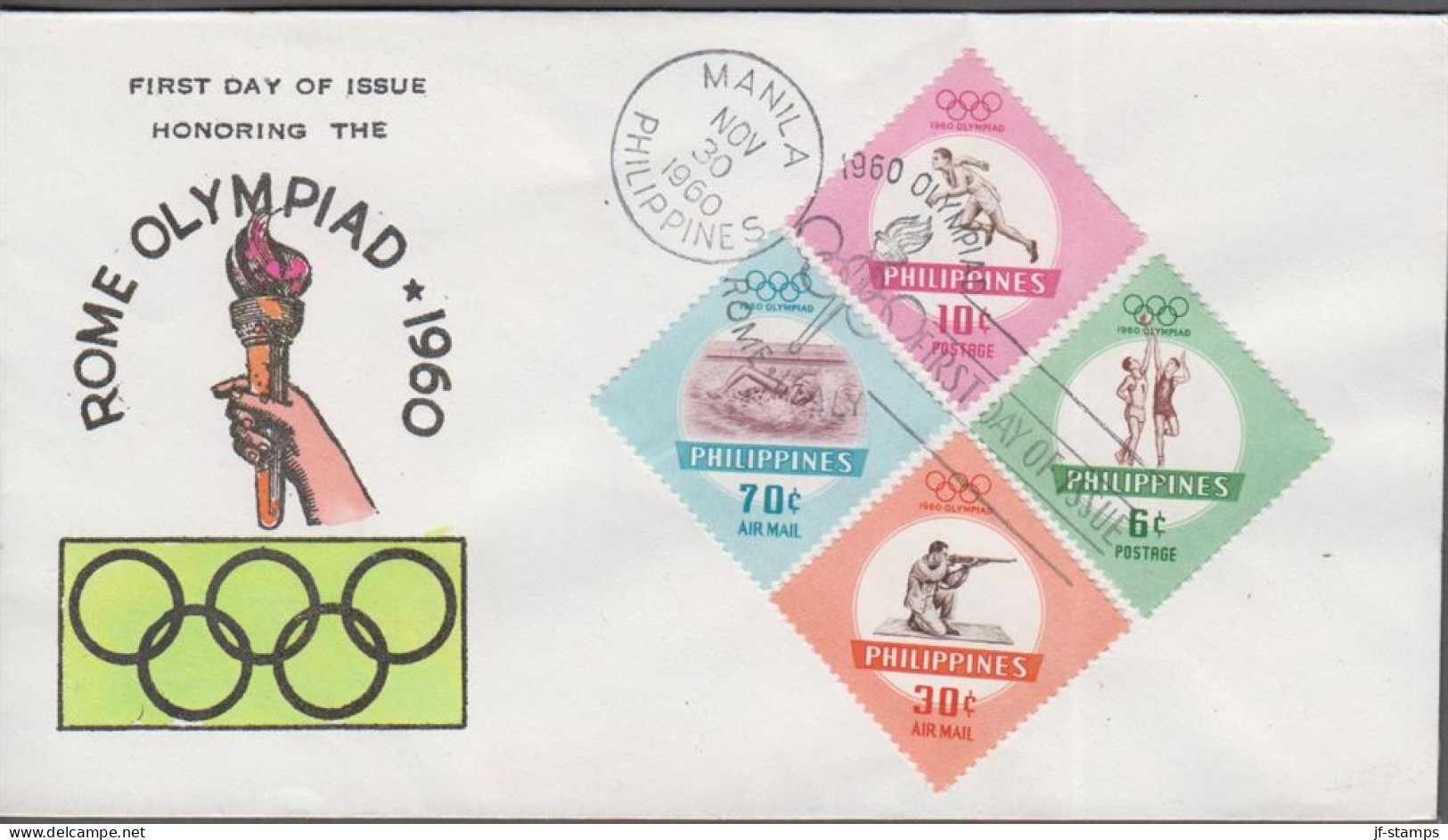 1960. PHILIPPINE ISLANDS. Fine FDC With Complete Set ROME OLYMPICS Cancelled First Day Of... (Michel 665-668) - JF539433 - Philippines