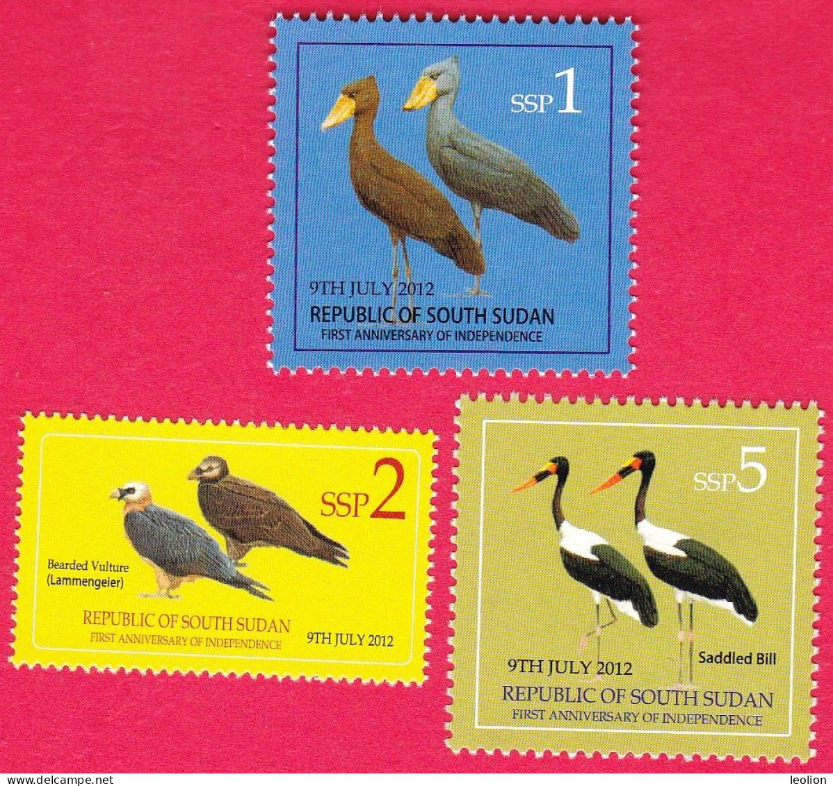 SOUTH SUDAN  1, 2 And 5 SSP Stamps. Storks, Vultures,  BIRDS ! Oiseaux = SOUDAN Du Sud = Südsudan - Zuid-Soedan