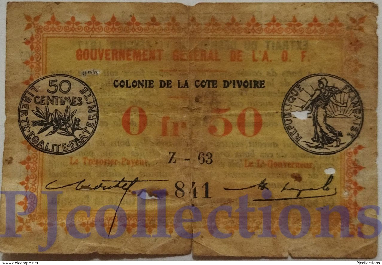 IVORY COAST 0,50 FRANCS 1917 PICK 1b GOOD RARE - Ivoorkust