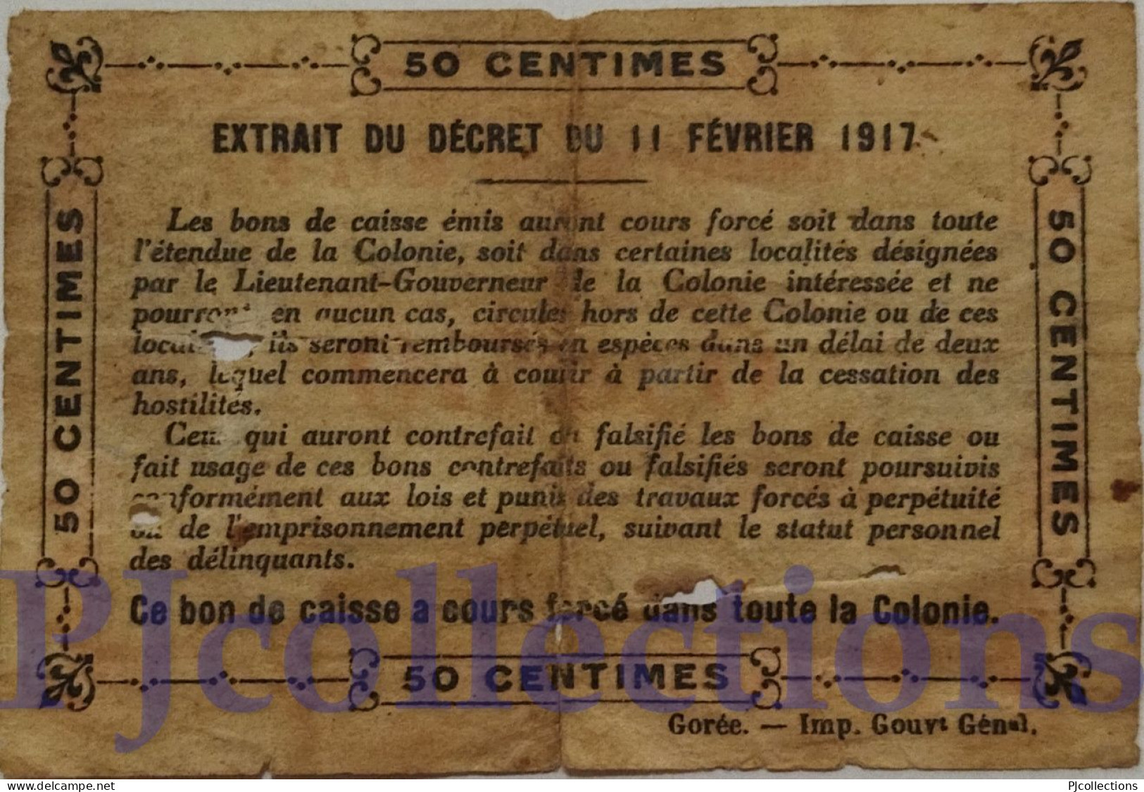 IVORY COAST 0,50 FRANCS 1917 PICK 1b GOOD RARE - Costa De Marfil