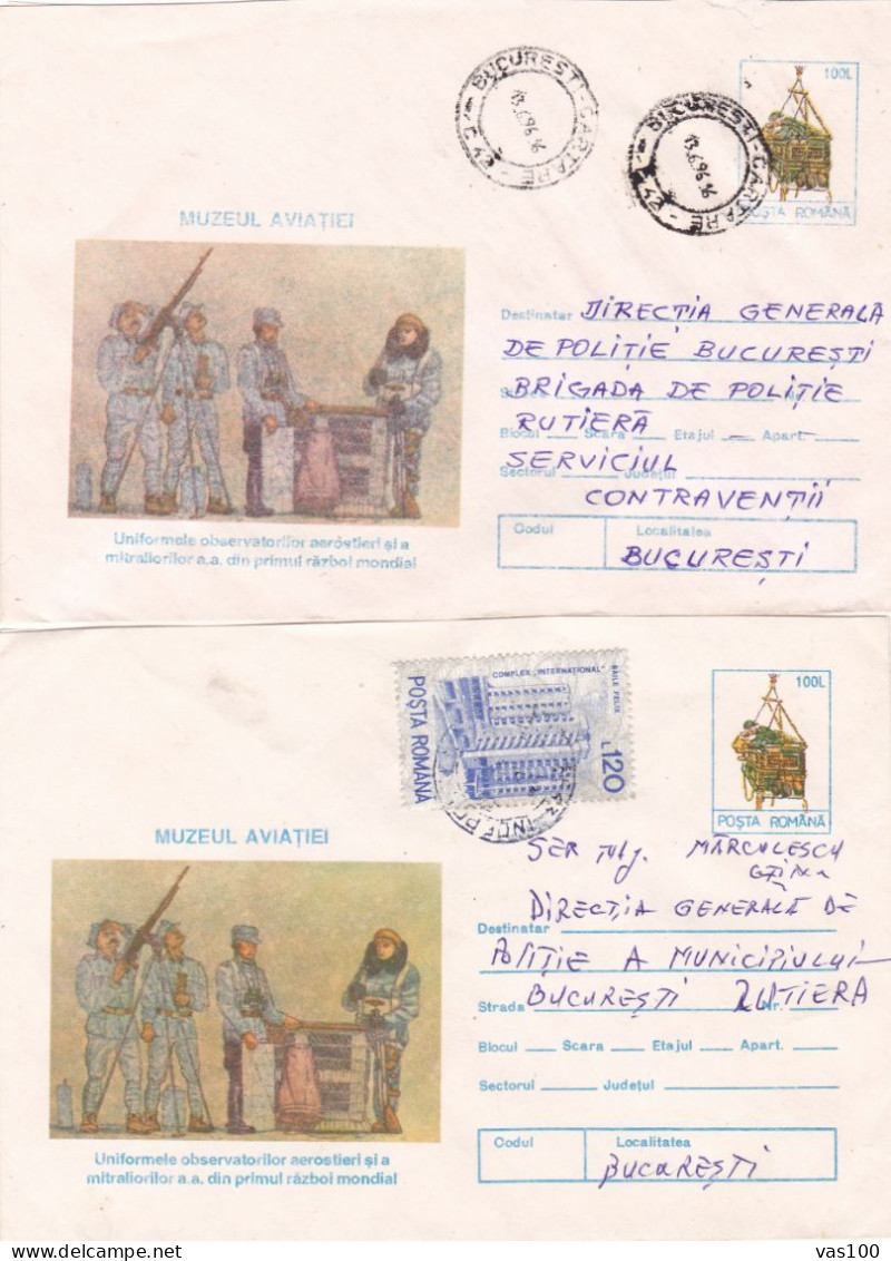 ERROR MILITARY UNIFORMS FROM WW1, 2 COVER STATIONERY COLOR ERROR 1996, ROMANIA - Variétés Et Curiosités