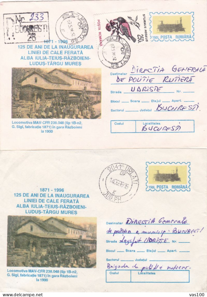 ERROR TRAIN IN RAZBOIENI RAILWAI STATION, 2 COVER STATIONERY COLOR ERROR 1996, ROMANIA - Abarten Und Kuriositäten