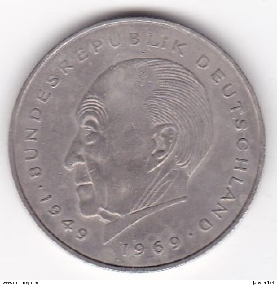 2 Deutsche Mark 1977 J HAMBOURG   , Konrad Adenauer, Cupronickel, KM# 124 - 2 Marcos