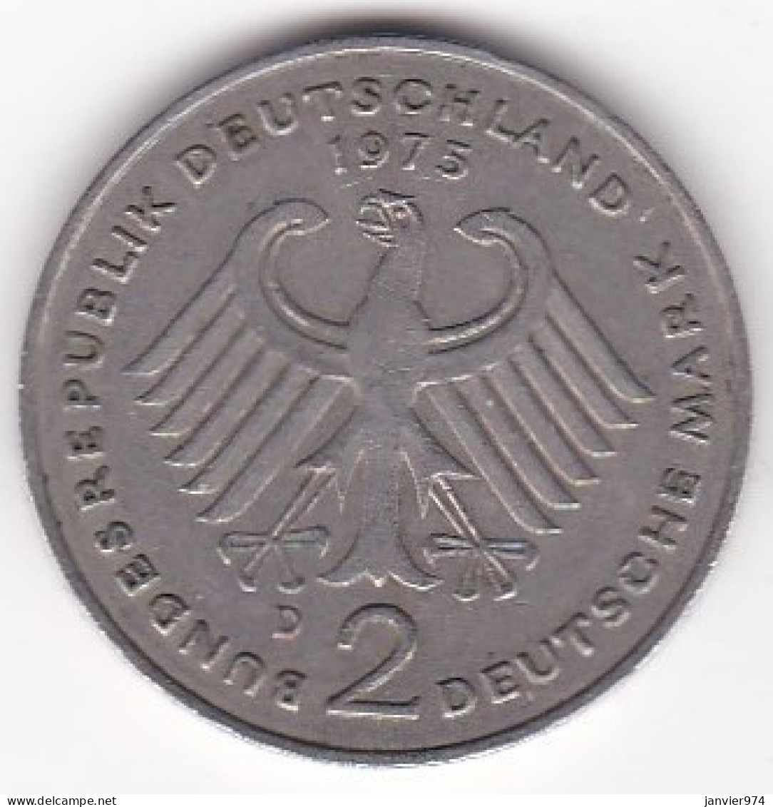 2 Deutsche Mark 1975 D MUNICH , Konrad Adenauer, Cupronickel, KM# 124 - 2 Marchi