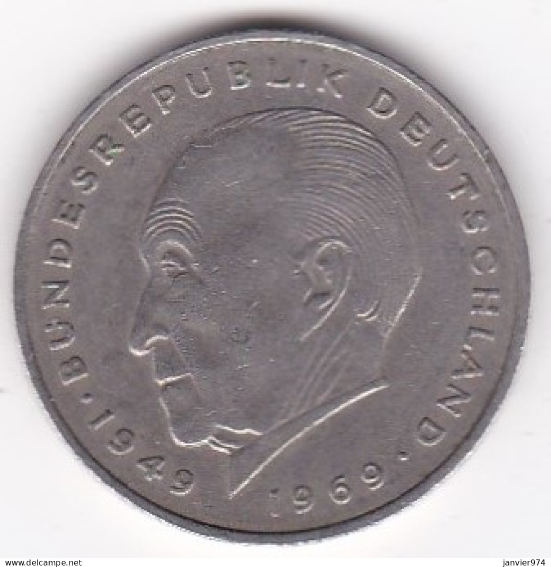 2 Deutsche Mark 1972 F STUTGART , Konrad Adenauer, Cupronickel, KM# 124 - 2 Mark