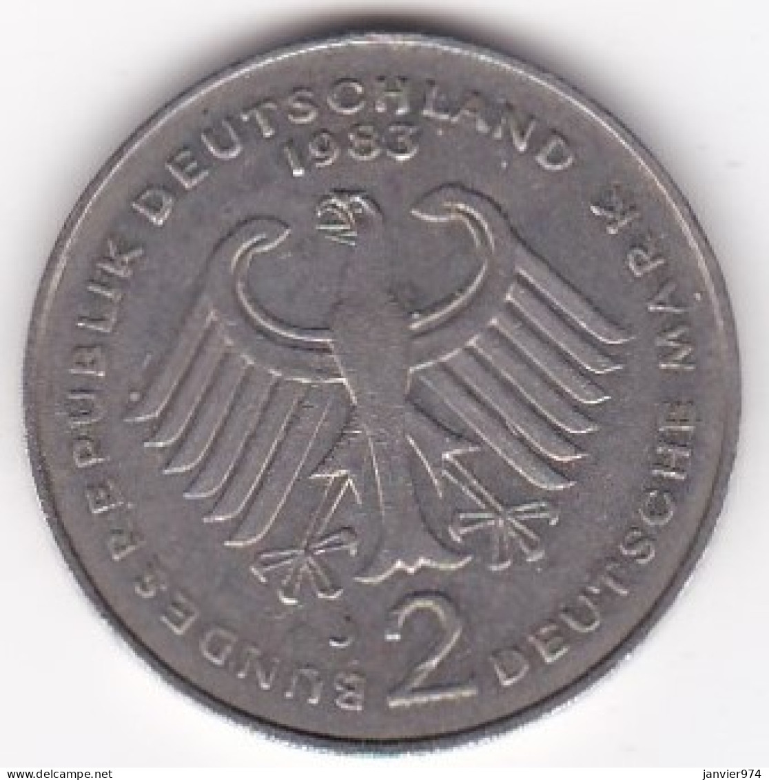 2 Deutsche Mark 1983  J HAMBOURG  , Theodor Heuss , Cupronickel, KM# A127 - 2 Marcos