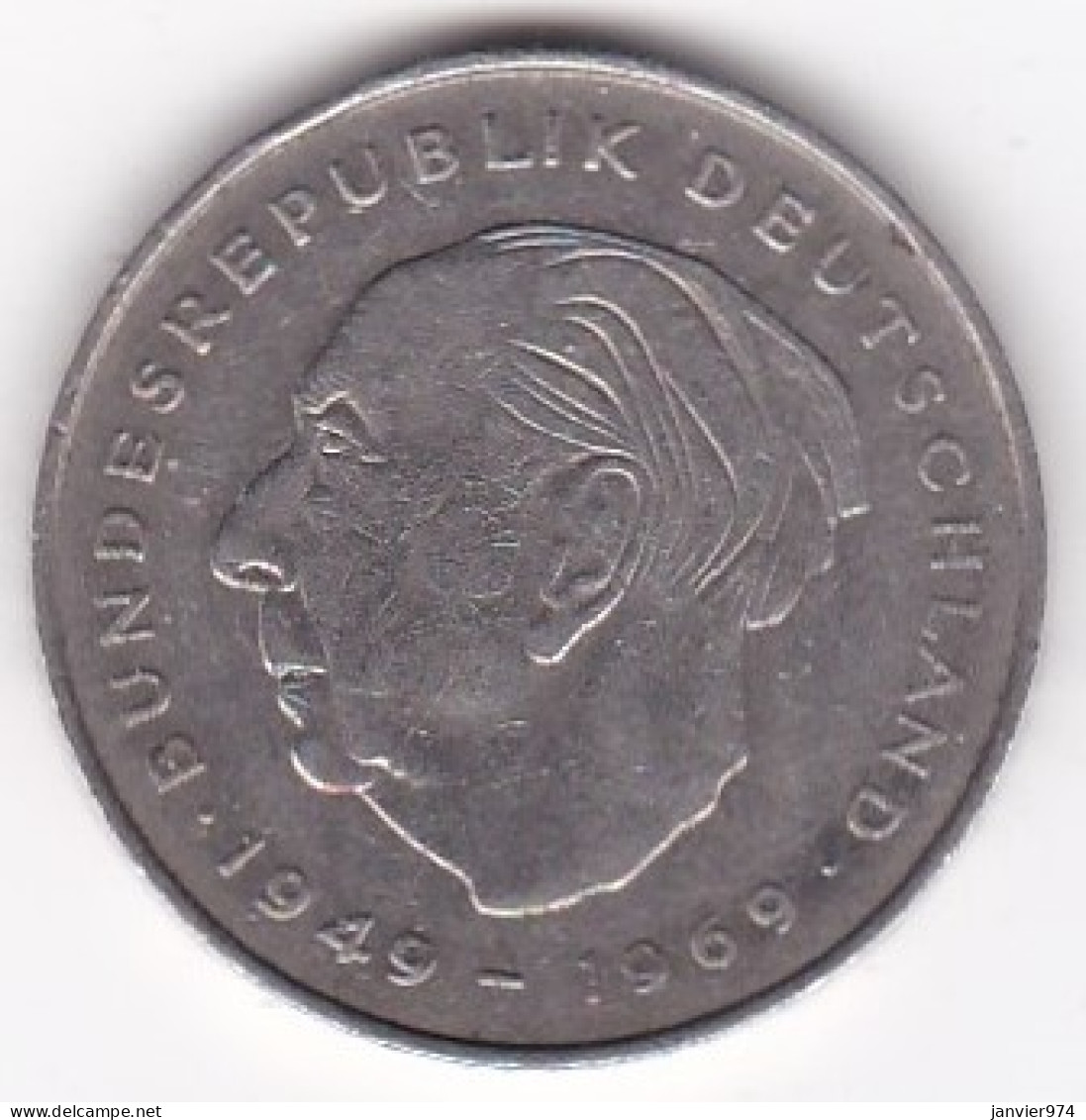 2 Deutsche Mark 1974 F STUTGART   , Theodor Heuss , Cupronickel, KM# A127 - 2 Marchi