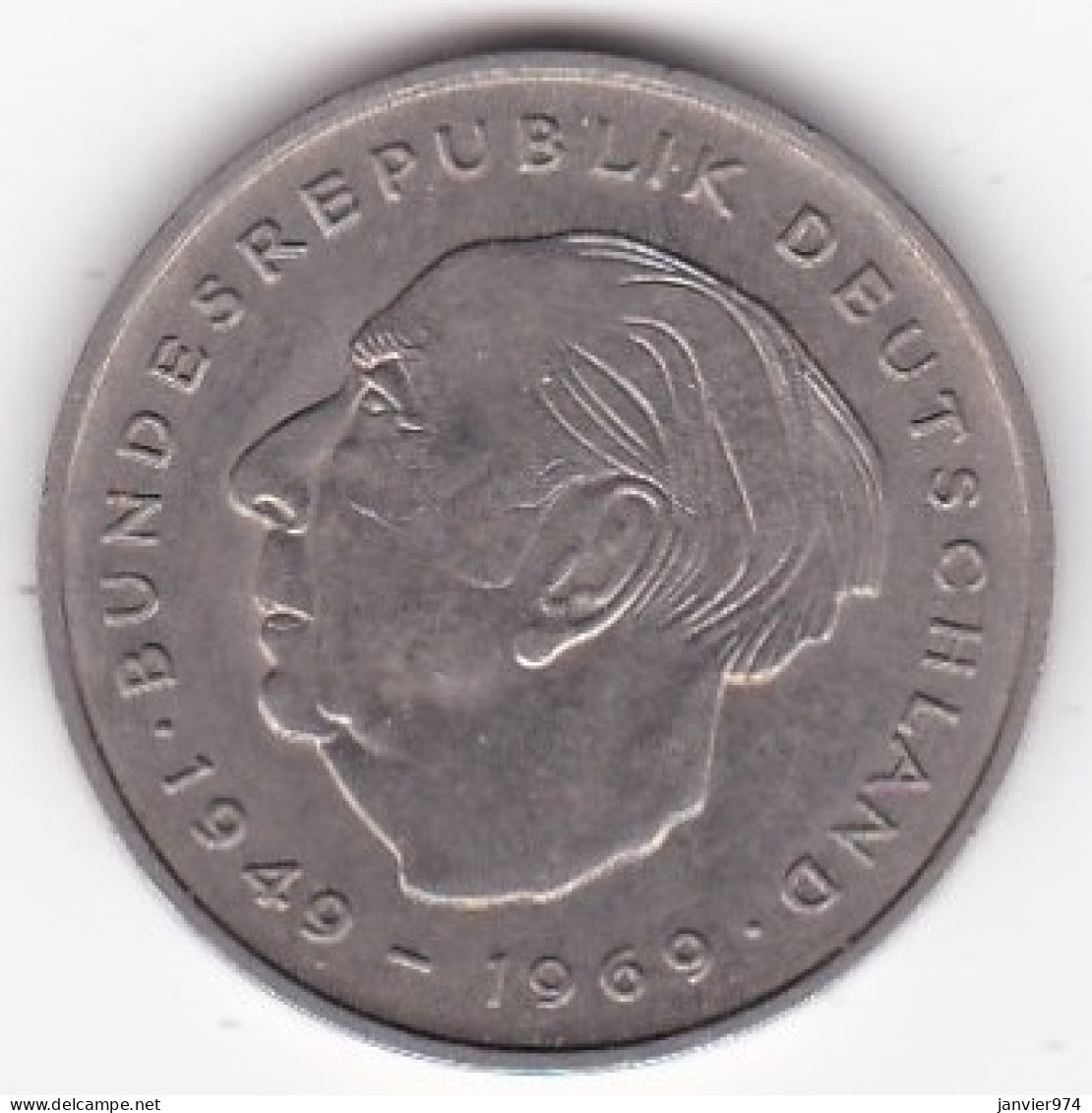 2 Deutsche Mark 1970 D MUNICH , Theodor Heuss , Cupronickel, KM# A127 - 2 Mark