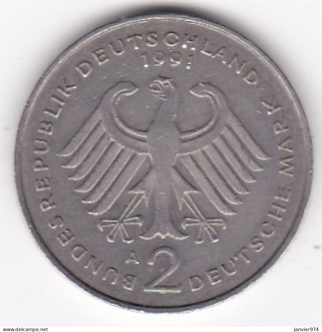 2 Deutsche Mark 1991 A BERLIN. Kurt Schumacher . Cupronickel. KM# 149 - 2 Mark