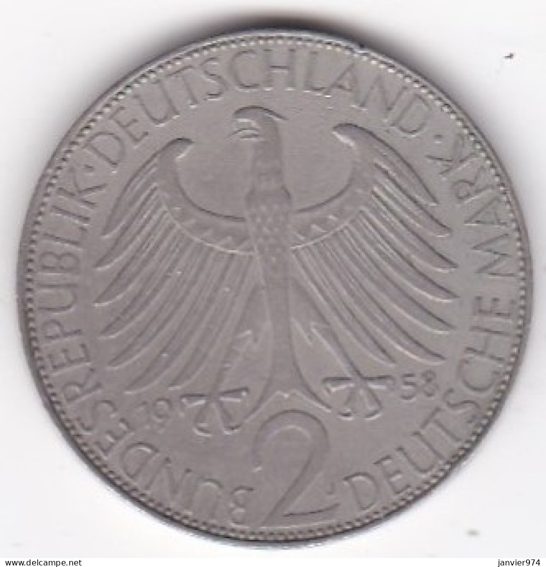 2 Deutsche Mark 1958 J HAMBOURG . Max Planck . Cupronickel. KM# 116 - 2 Marcos