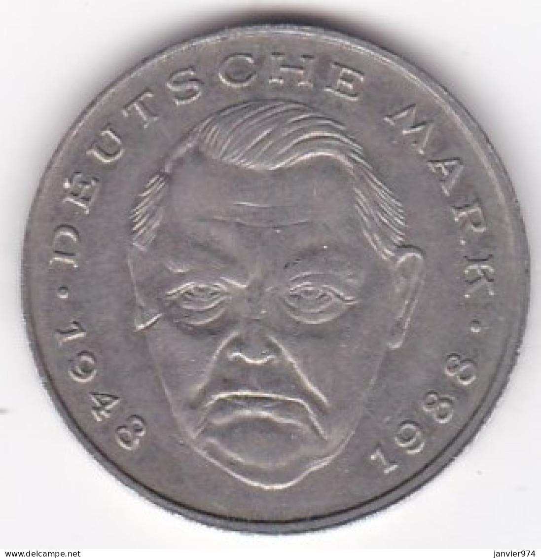 2 Deutsche Mark 1990 F STUTGART . Ludwig Erhard . Cupronickel. KM# 170 - 2 Mark