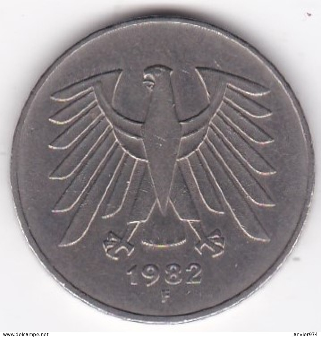 5 Deutsche Mark 1982 F STUTGART . Cupronickel ,KM# 140.1 - 5 Marchi