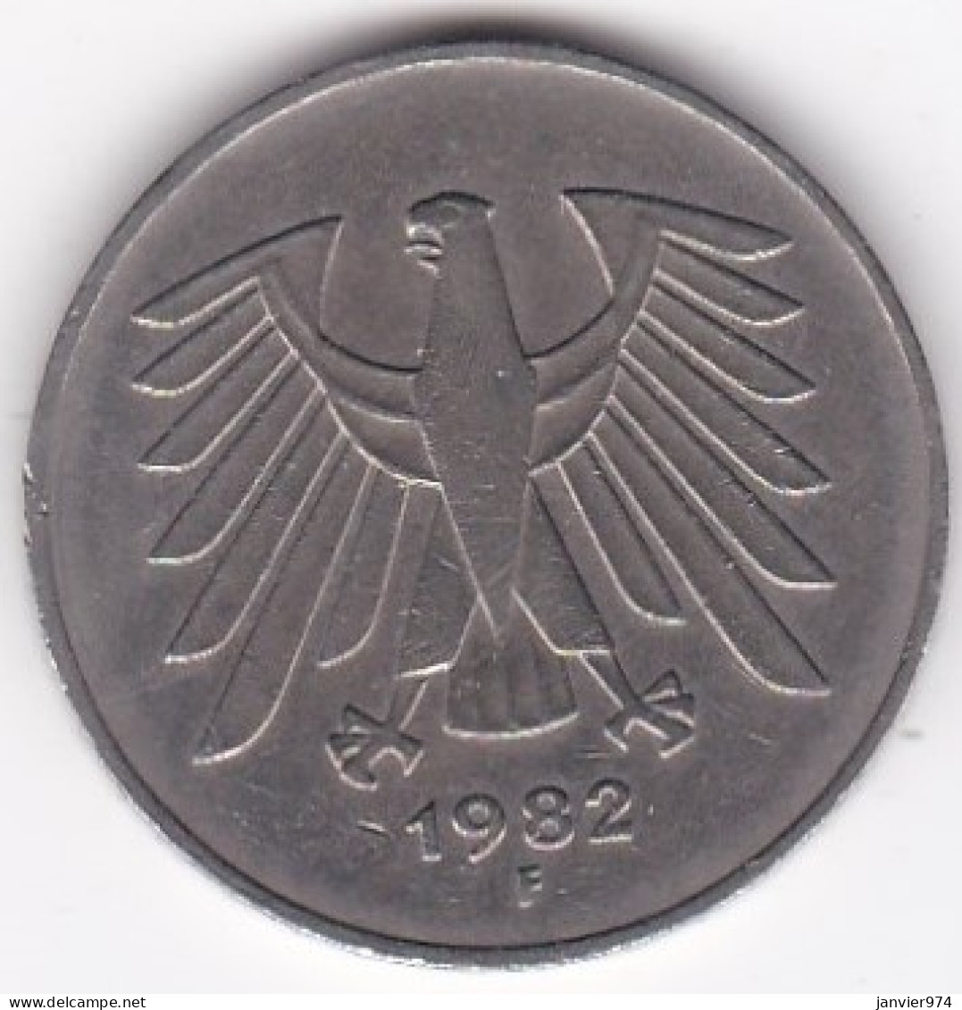 5 Deutsche Mark 1982 F STUTGART . Cupronickel ,KM# 140.1 - 5 Mark