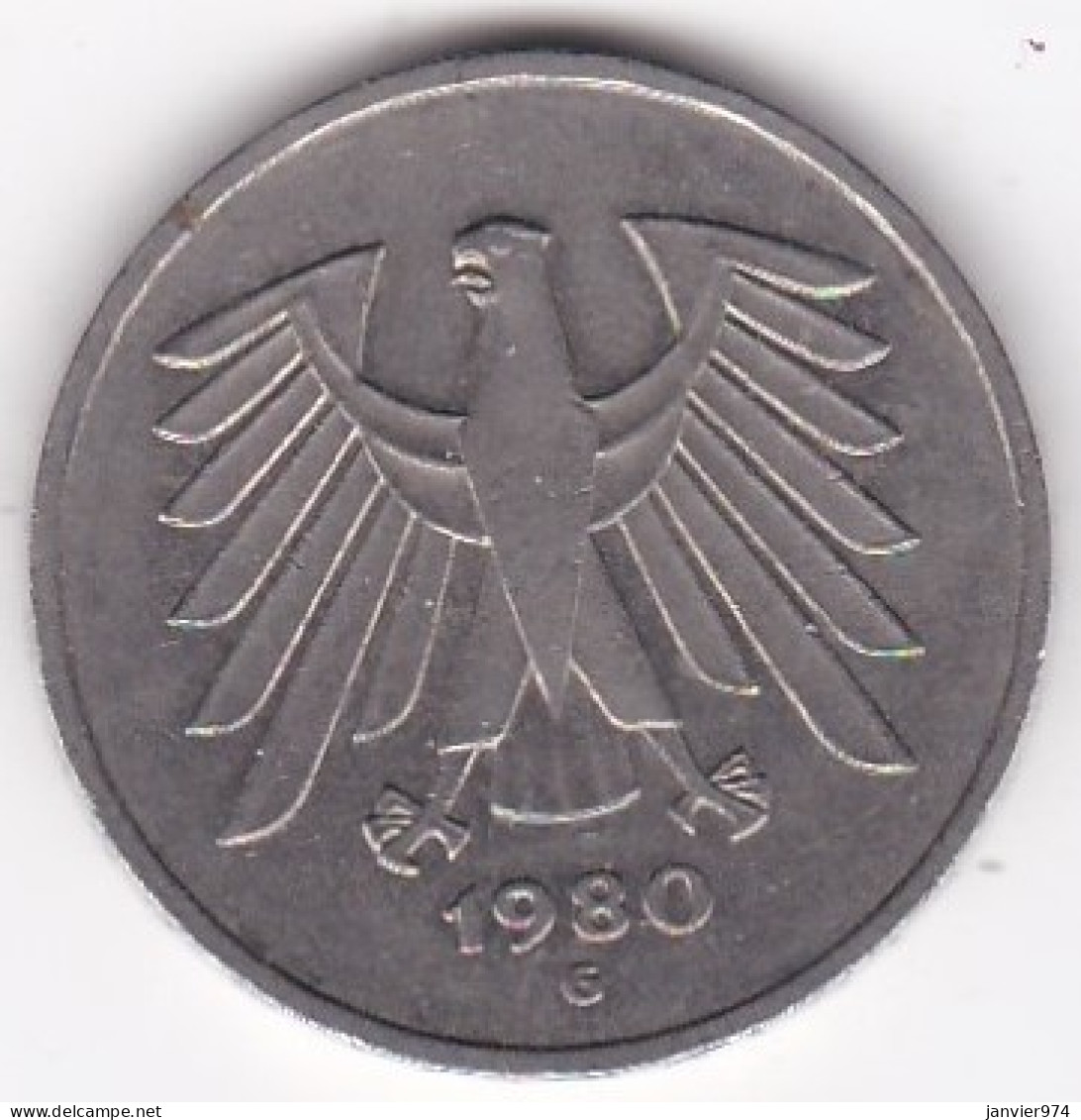 5 Deutsche Mark 1980 G KARLSRUHE . Cupronickel ,KM# 140.1 - 5 Mark