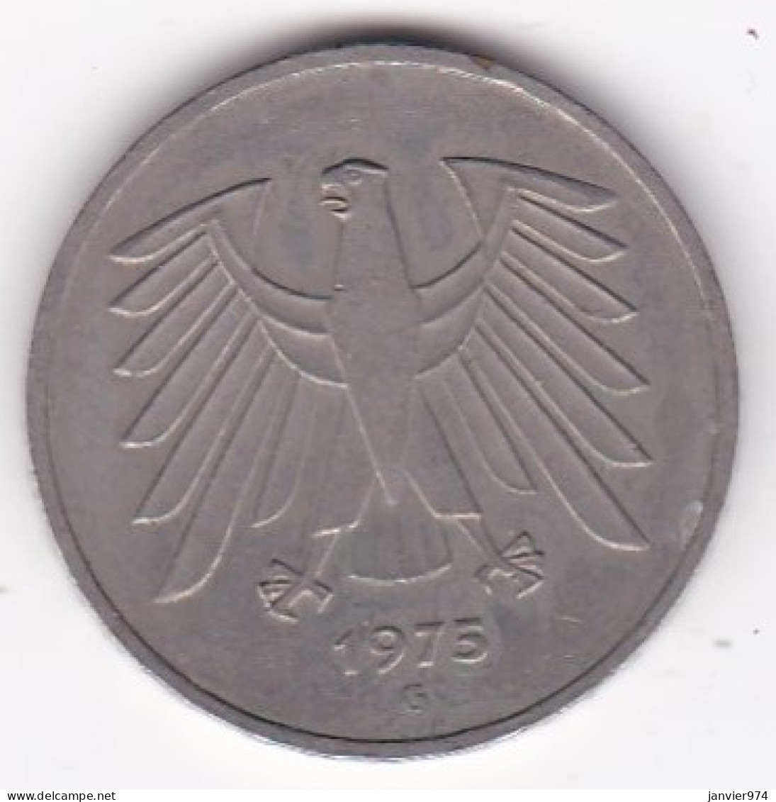 5 Deutsche Mark 1975 G KARLSRUHE . Cupronickel ,KM# 140.1 - 5 Mark