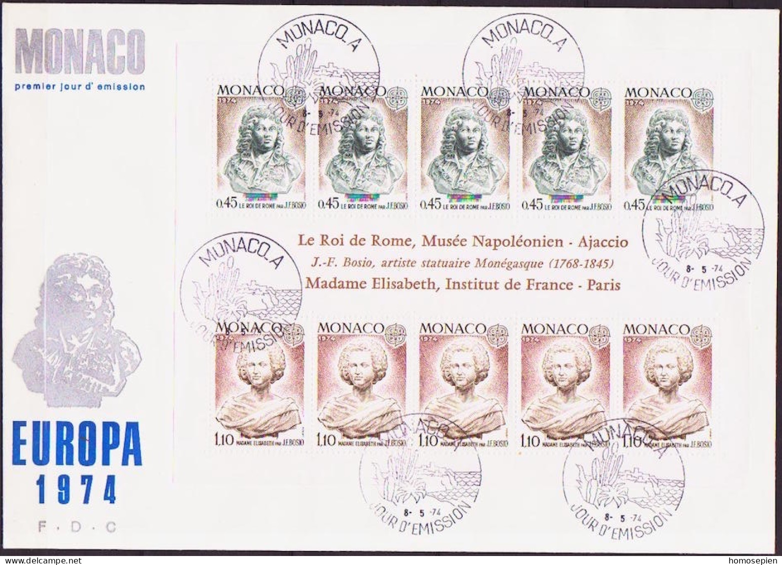 Europa CEPT 1974 Monaco FDC1 Y&T N°BF9 - Michel N°B7 *** - 1974