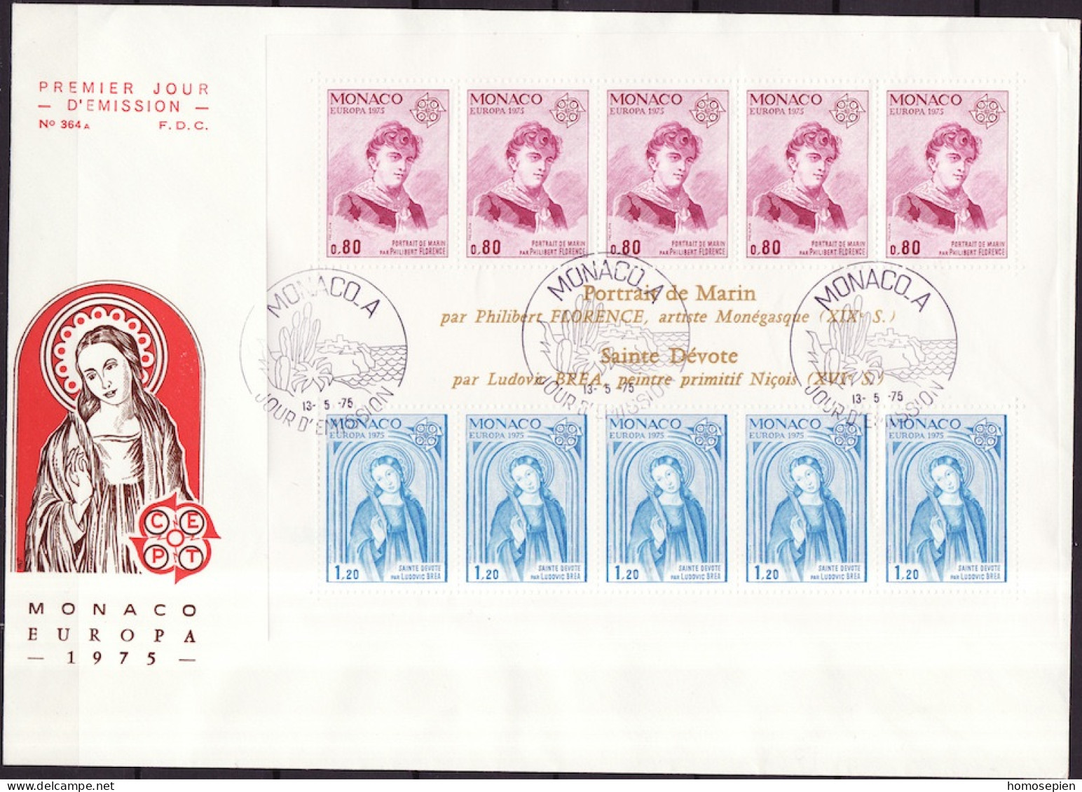 Europa CEPT 1975 Monaco FDC1 Y&T N°BF10 - Michel N°B8 - 1975