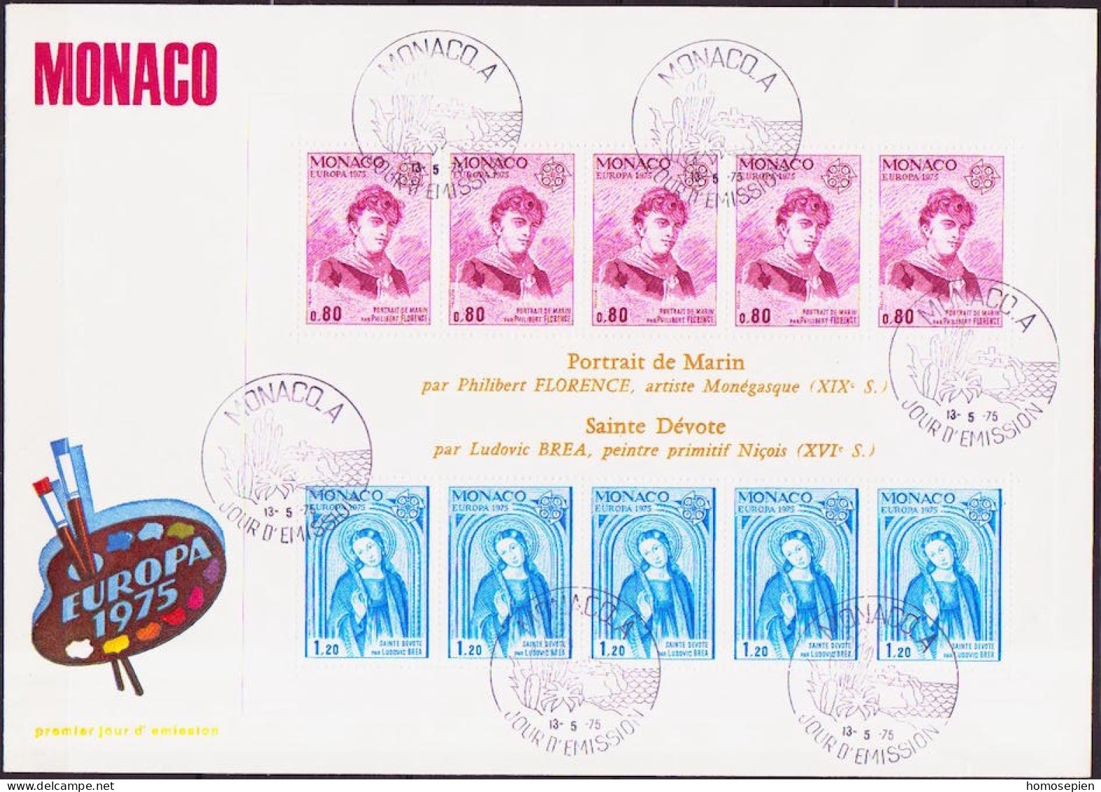 Europa CEPT 1975 Monaco FDC2 Y&T N°BF10 - Michel N°B8 - 1975