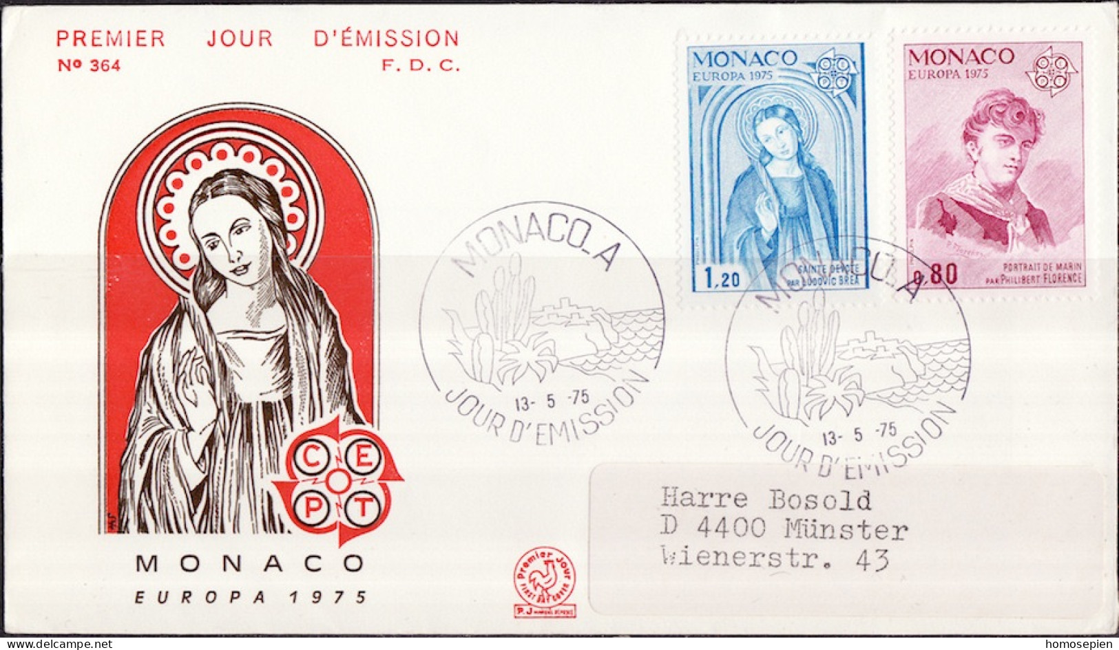 Europa CEPT 1975 Monaco FDC1 Y&T N°1003 à 1004 - Michel N°1167 à 1168 - 1975