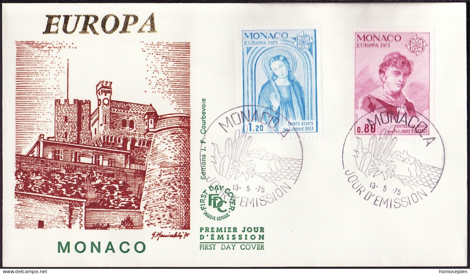 Europa CEPT 1975 Monaco FDC4 Y&T N°1003 à 1004 - Michel N°1167 à 1168 - 1975