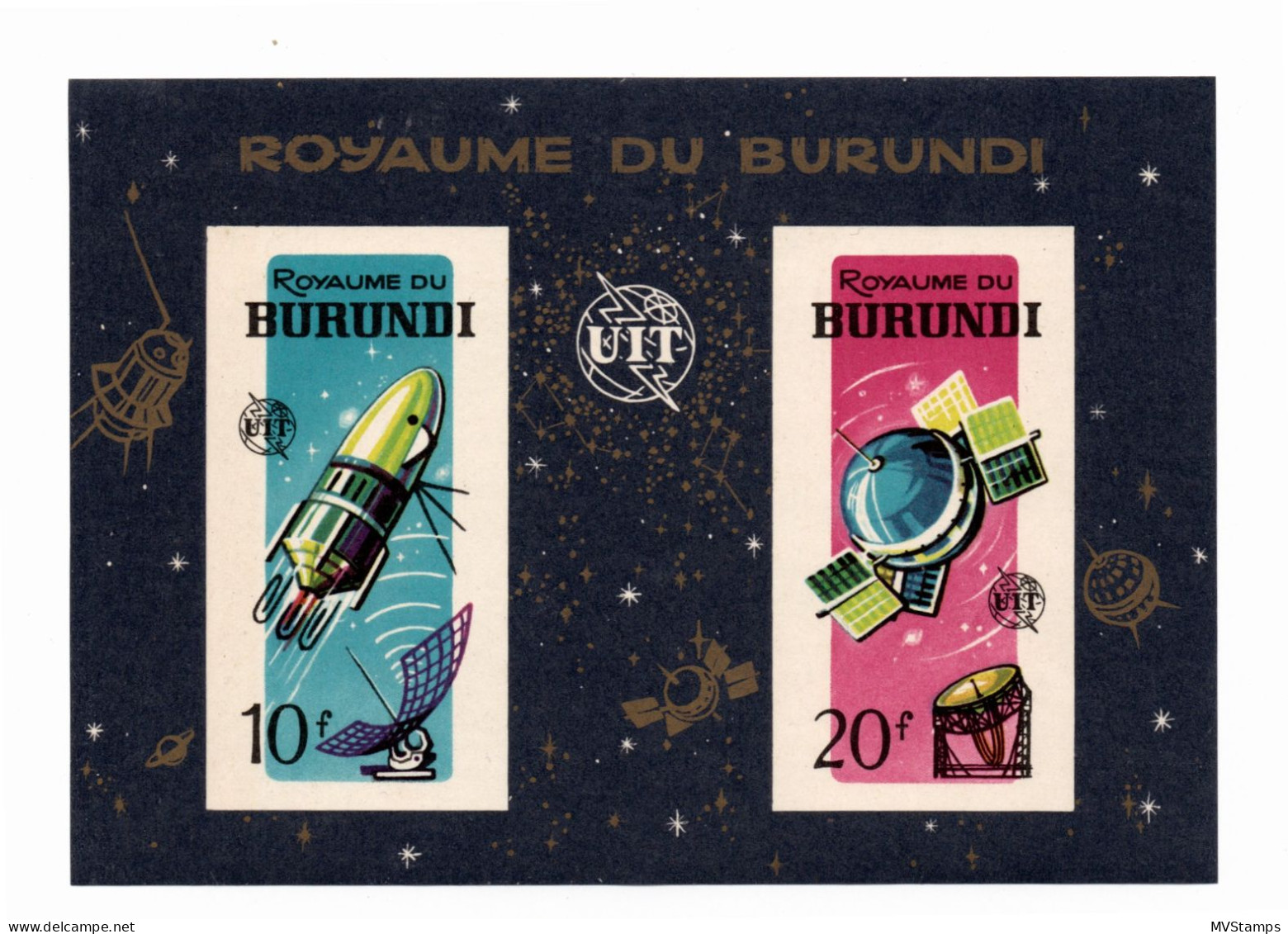 Burundi 1965 IMPERVED Sheet Space/ITU Stamps (Michel Block 7 B) MNH - Ungebraucht