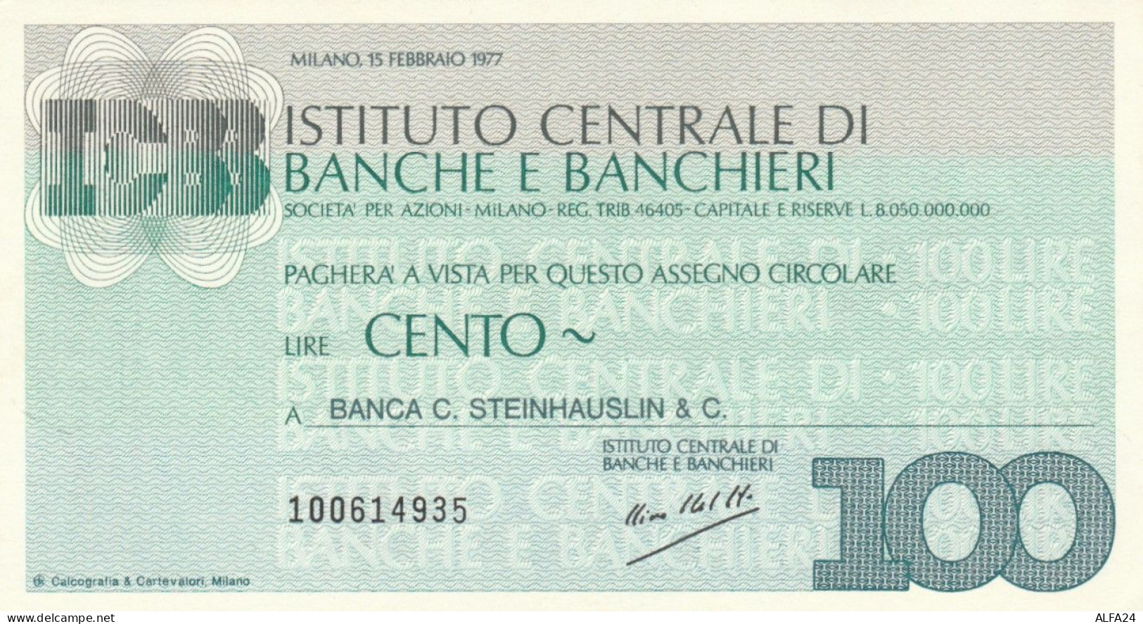 MINIASSEGNO ICBB L.100 STEINHAUSLIN FDS (VS560 - [10] Assegni E Miniassegni