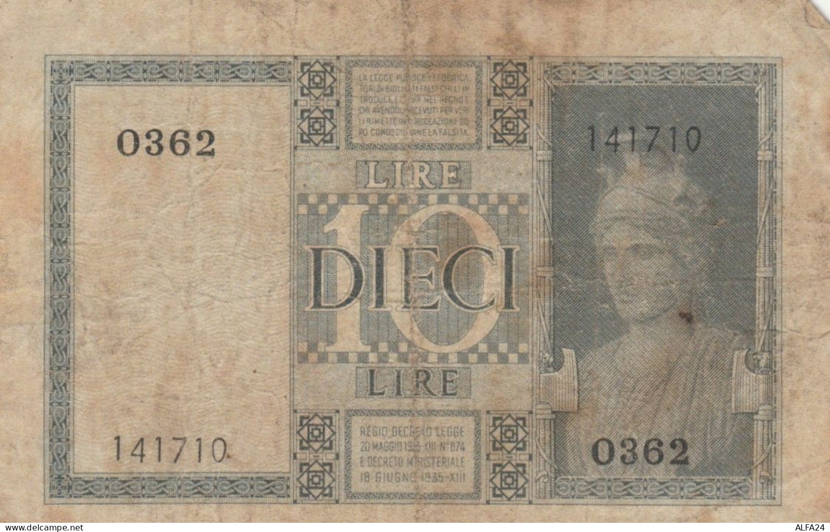 BANCONOTA ITALIA LIRE 10 1939 BIGLIETTO DI STATO VF (VS526 - Regno D'Italia – 10 Lire