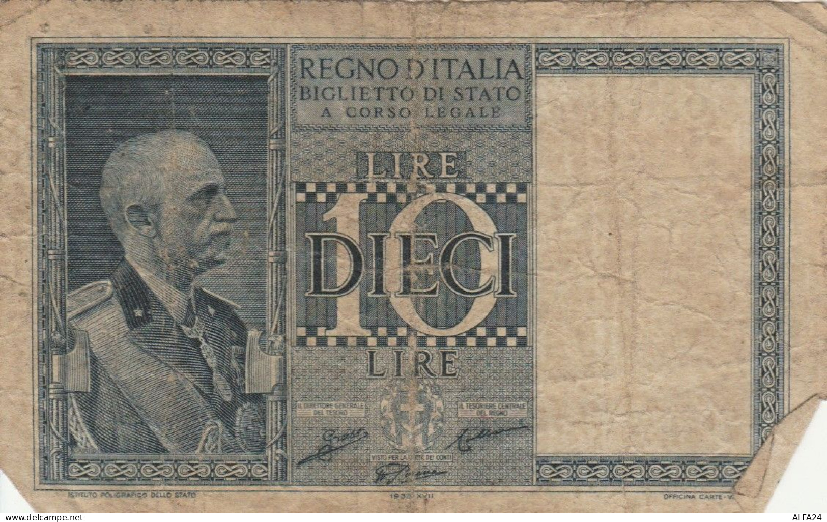 BANCONOTA ITALIA LIRE 10 1939 BIGLIETTO DI STATO VF (VS527 - Regno D'Italia – 10 Lire