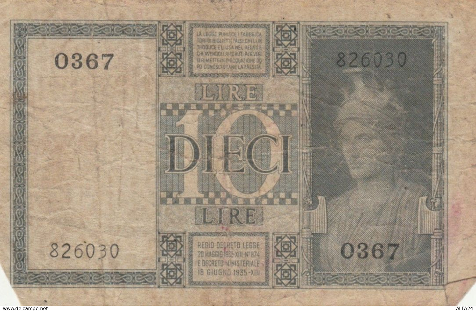 BANCONOTA ITALIA LIRE 10 1939 BIGLIETTO DI STATO VF (VS527 - Regno D'Italia – 10 Lire
