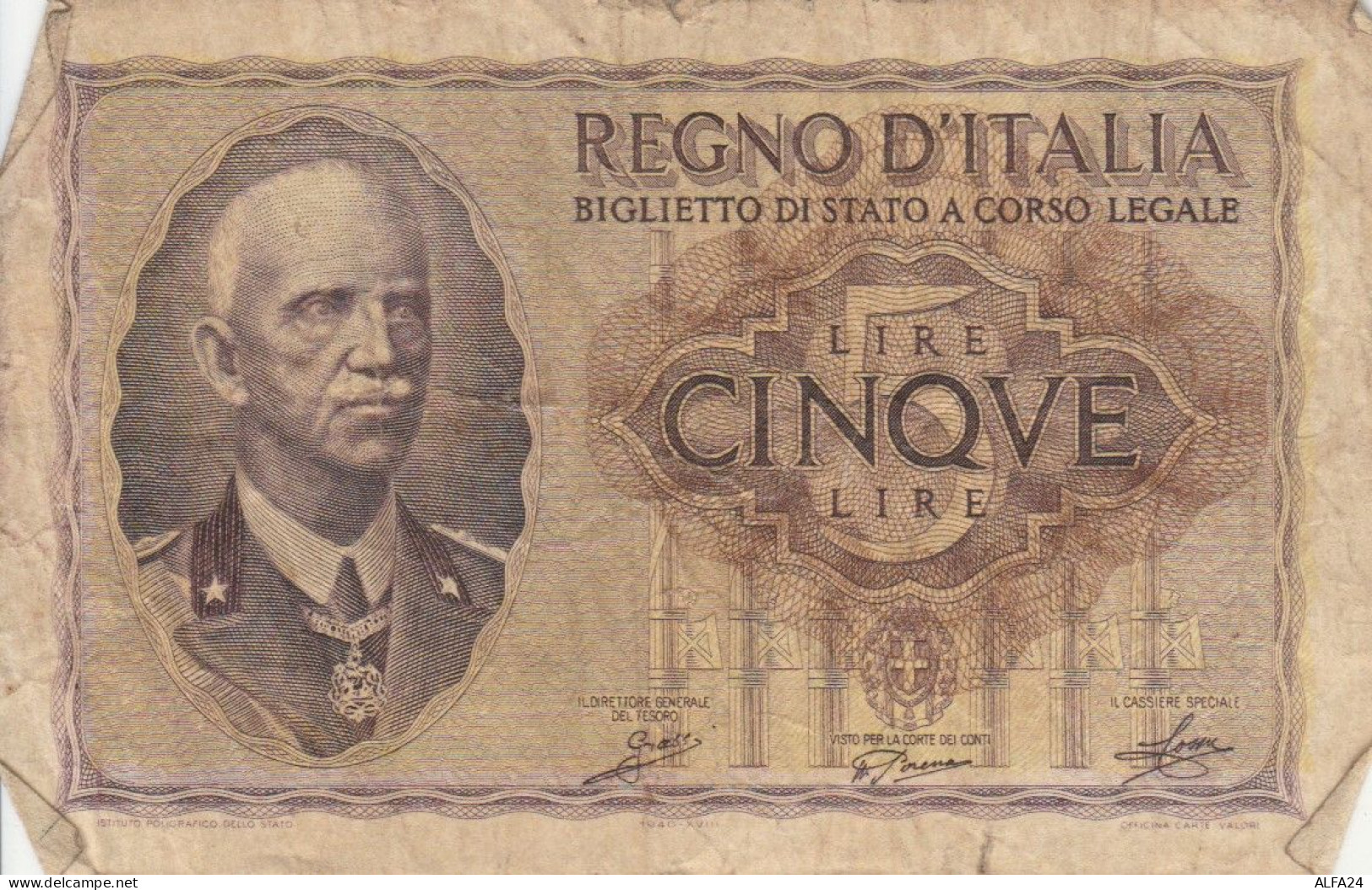 BANCONOTA ITALIA LIRE 5 1940 BIGLIETTO DI STATO VF (VS531 - Italië– 5 Lire