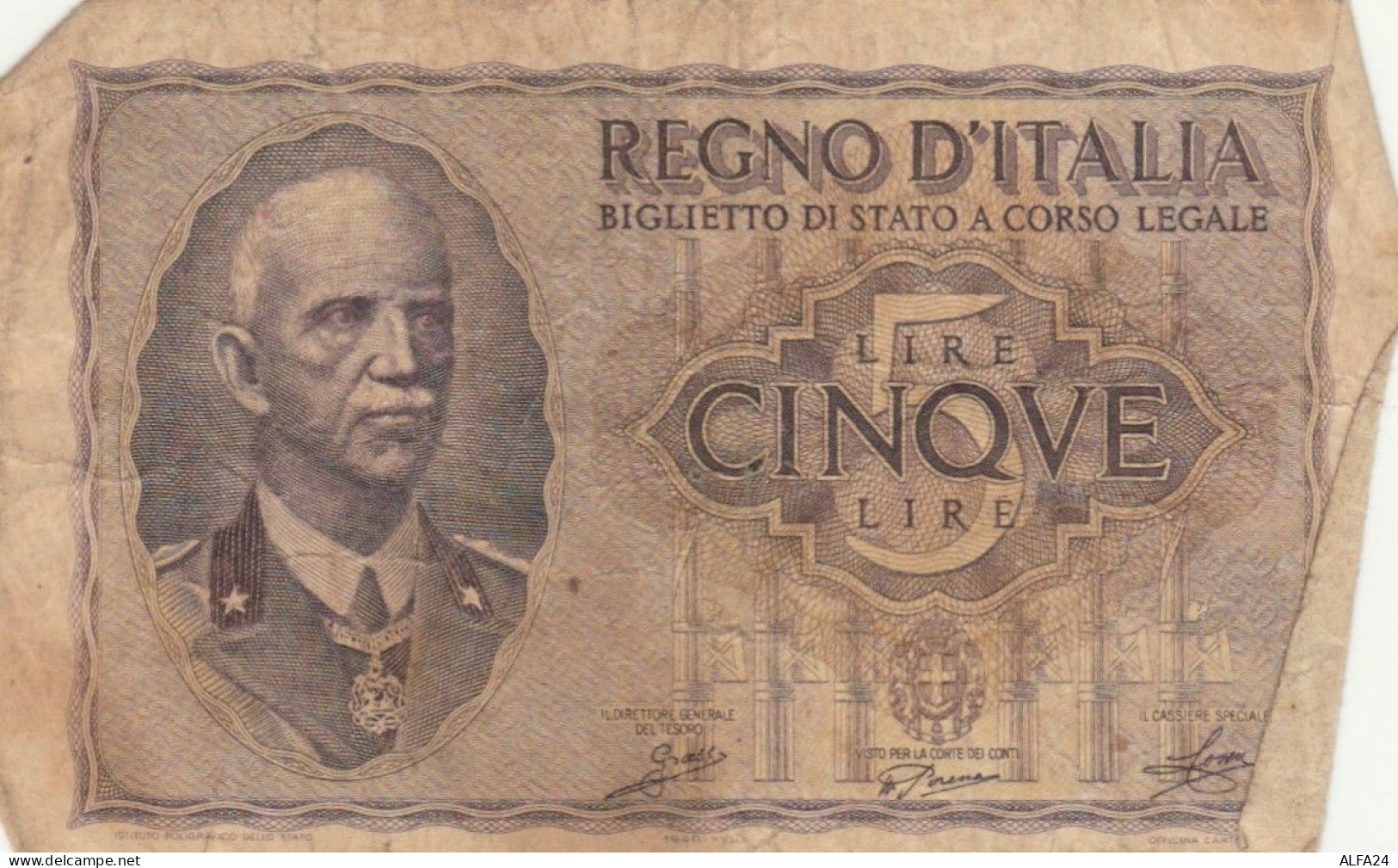 BANCONOTA ITALIA LIRE 5 1940 BIGLIETTO DI STATO VF (VS540 - Italia – 5 Lire