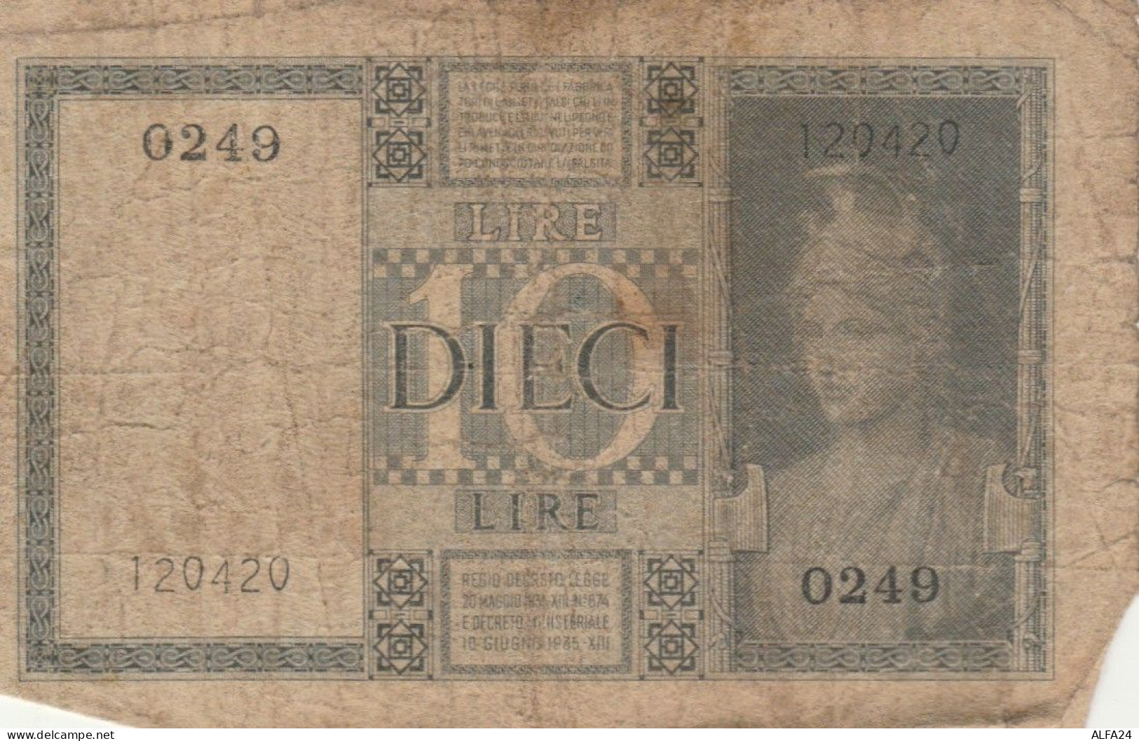 BANCONOTA ITALIA LIRE 10 1939 BIGLIETTO DI STATO VF (VS517 - Regno D'Italia – 10 Lire