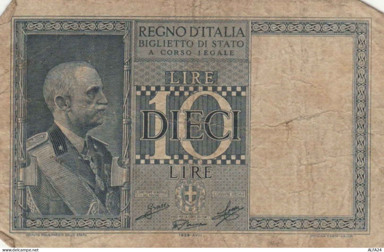 BANCONOTA ITALIA LIRE 10 1939 BIGLIETTO DI STATO VF (VS525 - Regno D'Italia – 10 Lire