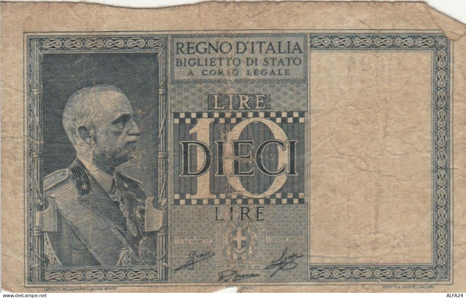 BANCONOTA ITALIA LIRE 10 1939 BIGLIETTO DI STATO VF (VS519 - Regno D'Italia – 10 Lire