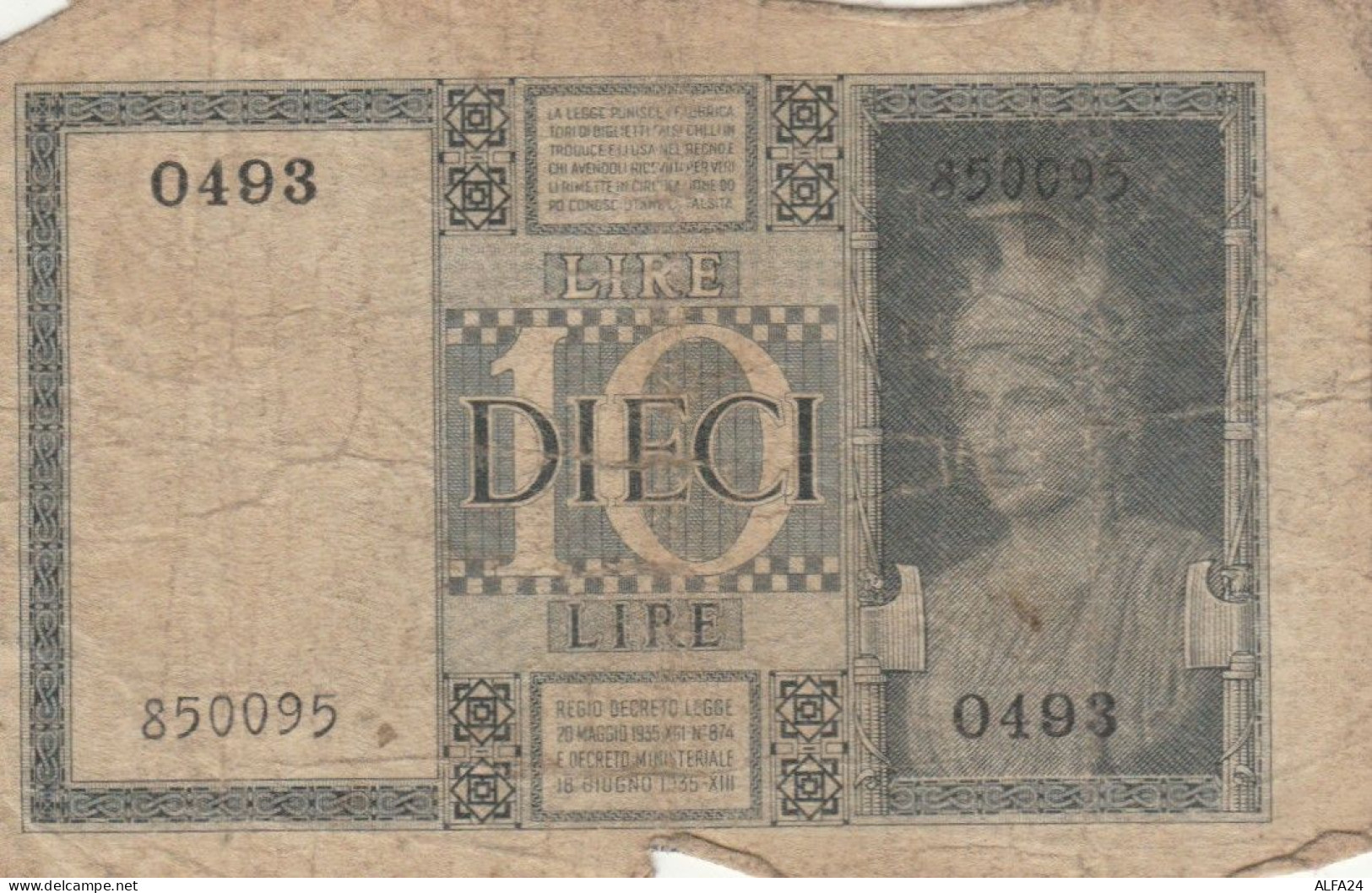 BANCONOTA ITALIA LIRE 10 1939 BIGLIETTO DI STATO VF (VS519 - Regno D'Italia – 10 Lire